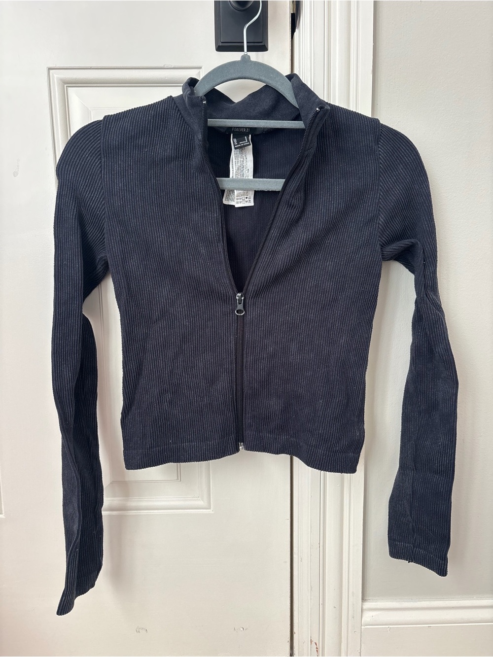 Forever 21 Black Ribbed Zip-Front Bomber Jacket